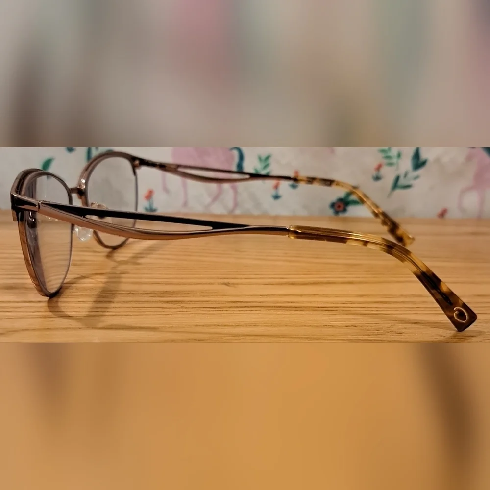 EUC Oscar De La Renta Black & Gold Tortoise Cat Eye Reading Eye Glasses Frames